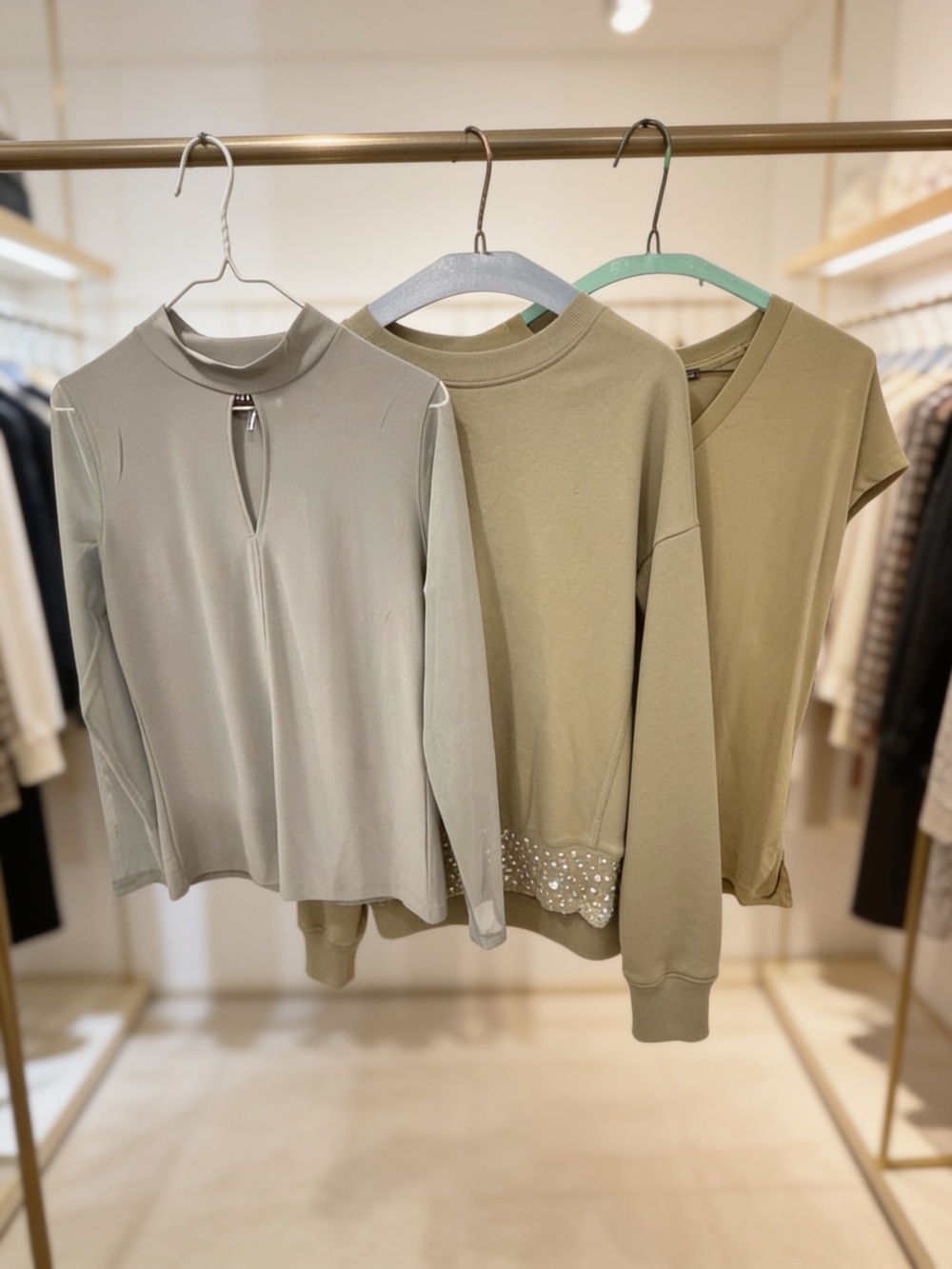 DKNY Olive Green Knit Top with Keyhole Detail